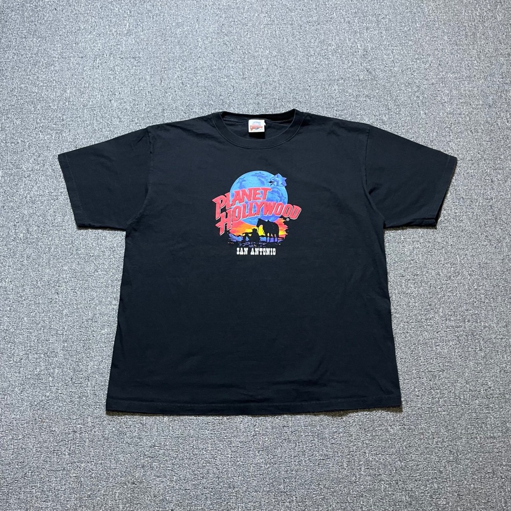 Vintage Planet Hollywood T Shirt XL Black San Antonio Western Graphic 90s USA